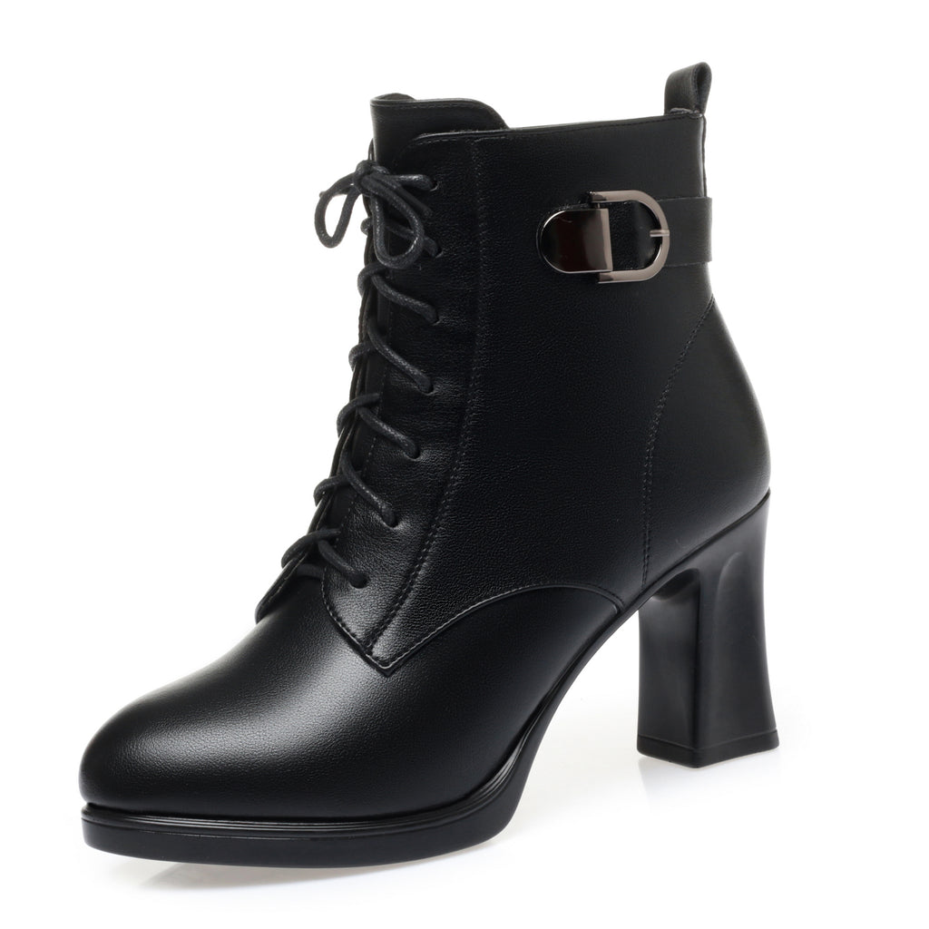 CUSHHIDE Women's Fleece-Lined Ankle Boots with Metal Accent, 3-Inch Heel
