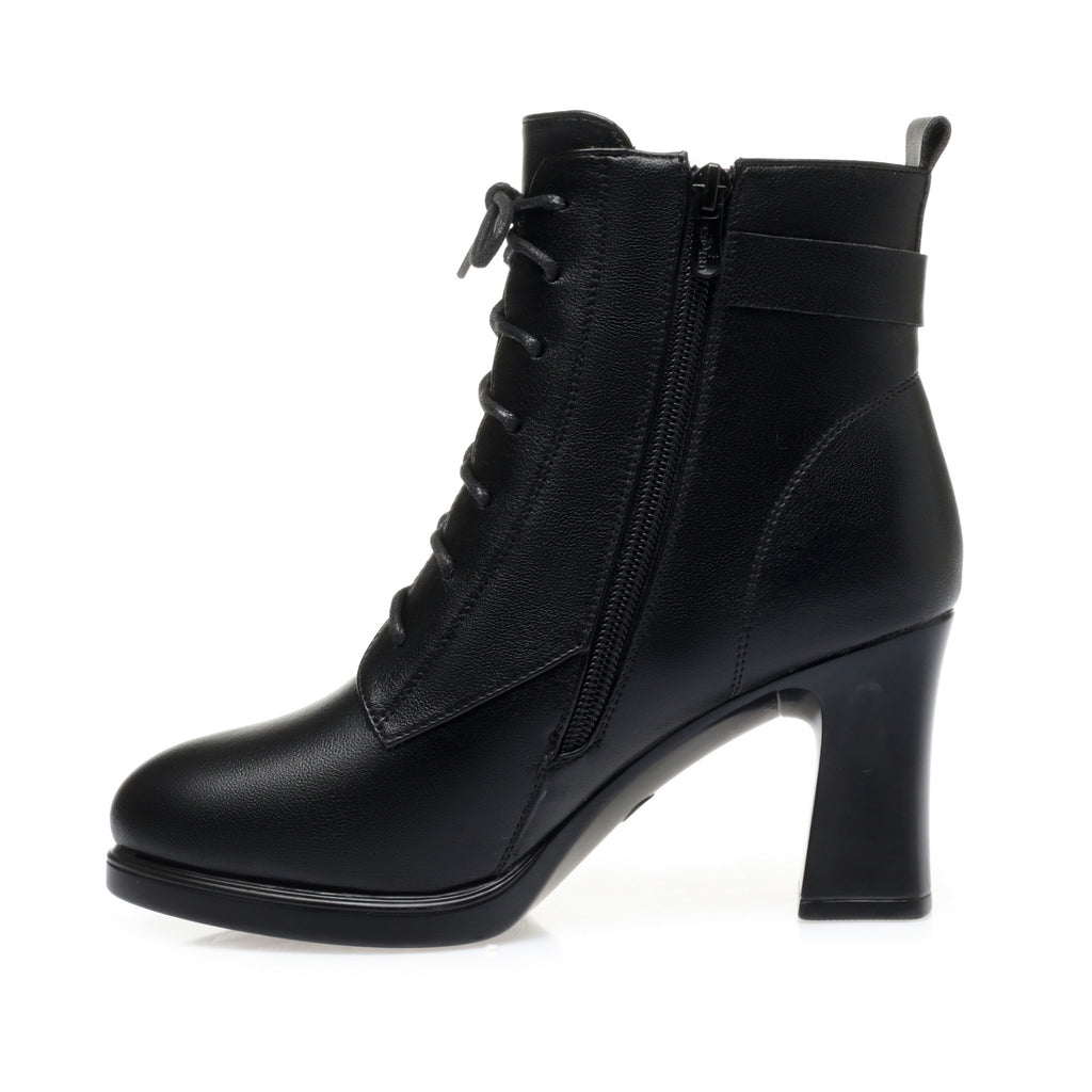CUSHHIDE Women's Fleece-Lined Ankle Boots with Metal Accent, 3-Inch Heel