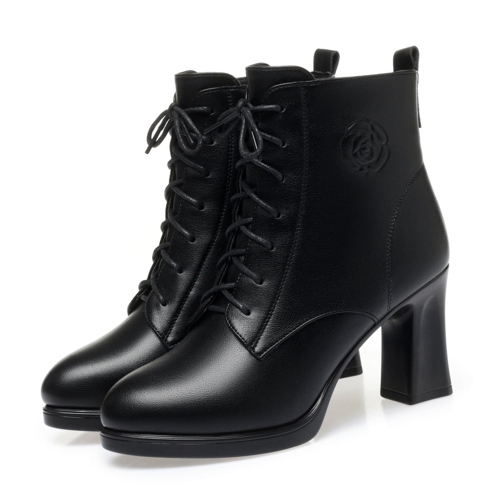 CUSHHIDE Women's Fleece-Lined Ankle Boots with Metal Accent, 3-Inch Heel