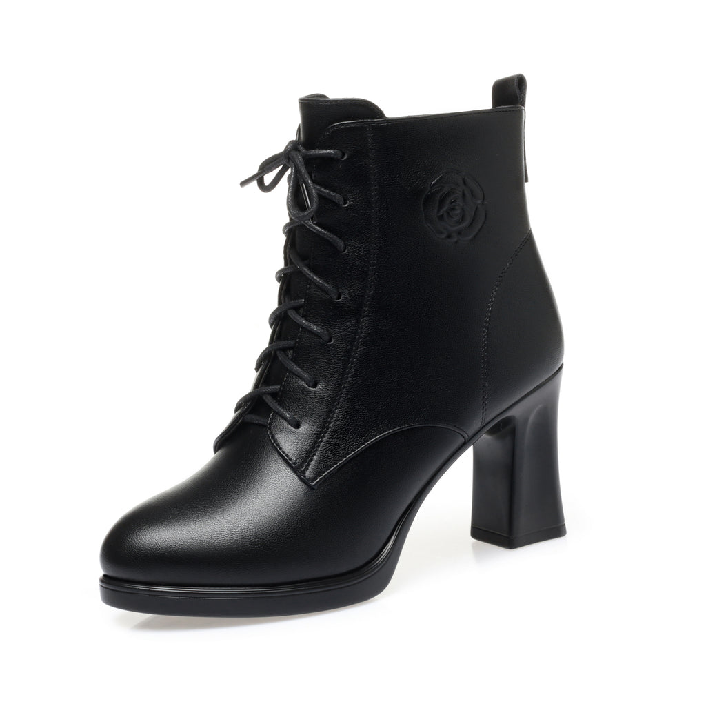 CUSHHIDE Women's Fleece-Lined Ankle Boots with Metal Accent, 3-Inch Heel