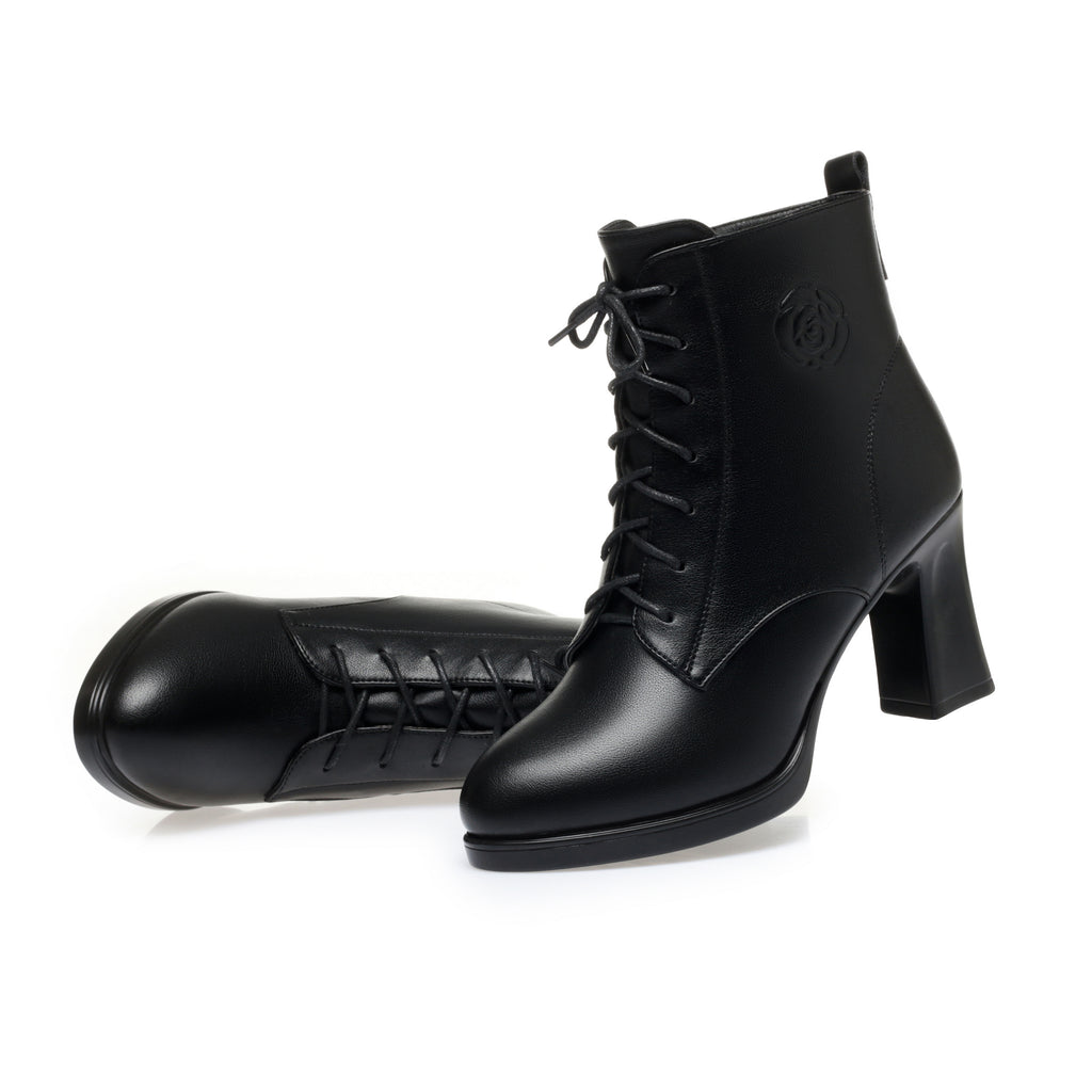 CUSHHIDE Women's Fleece-Lined Ankle Boots with Metal Accent, 3-Inch Heel