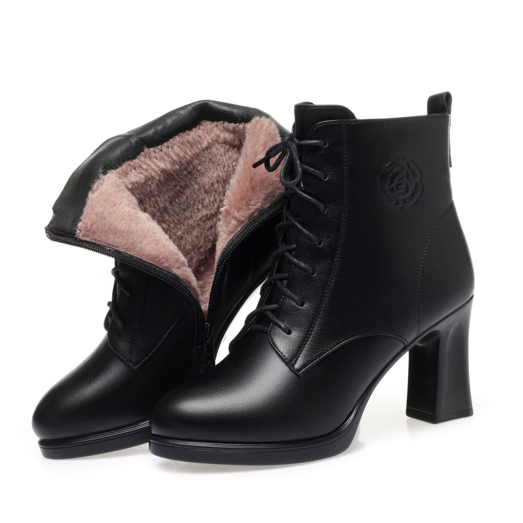 CUSHHIDE Women's Fleece-Lined Ankle Boots with Metal Accent, 3-Inch Heel