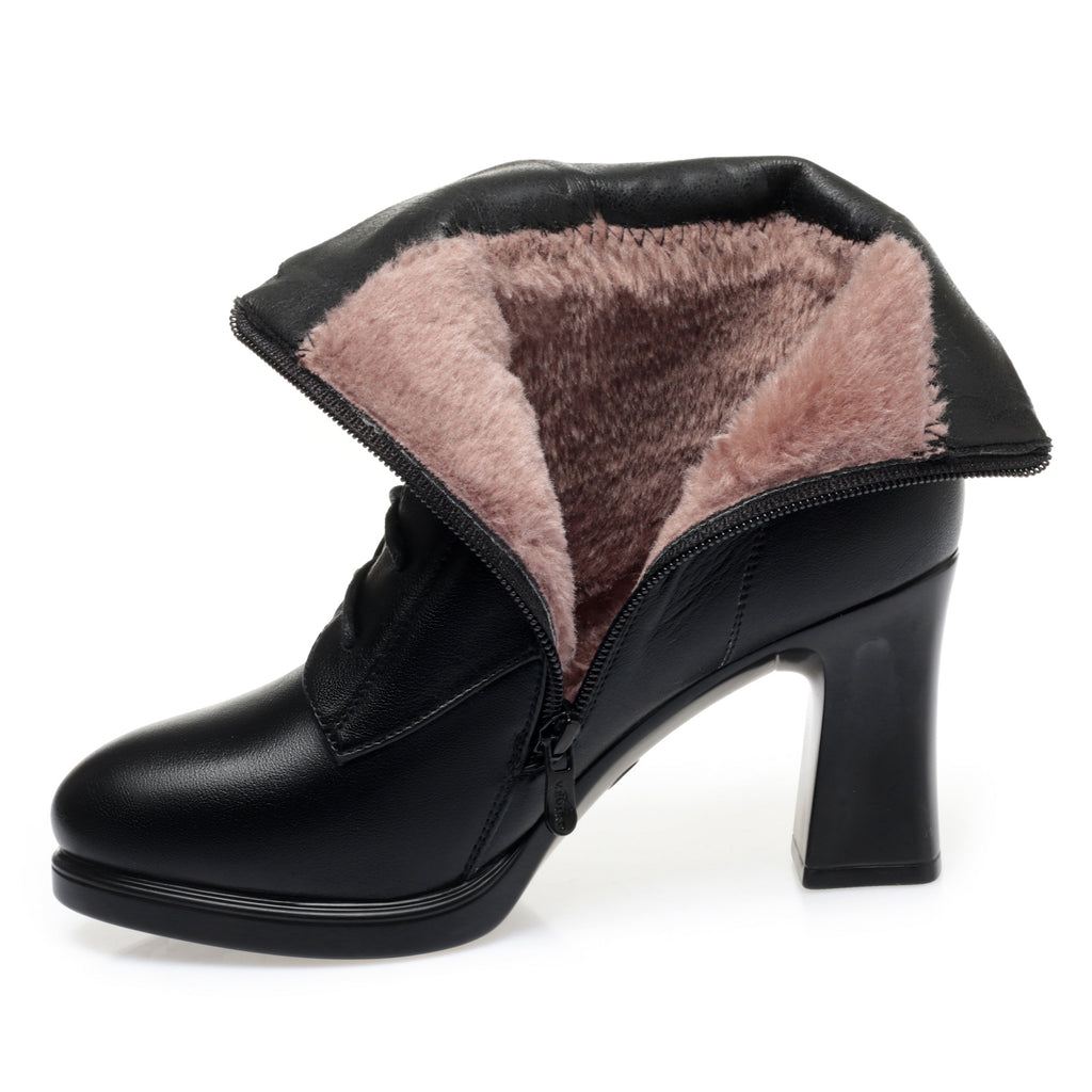 CUSHHIDE Women's Fleece-Lined Ankle Boots with Metal Accent, 3-Inch Heel