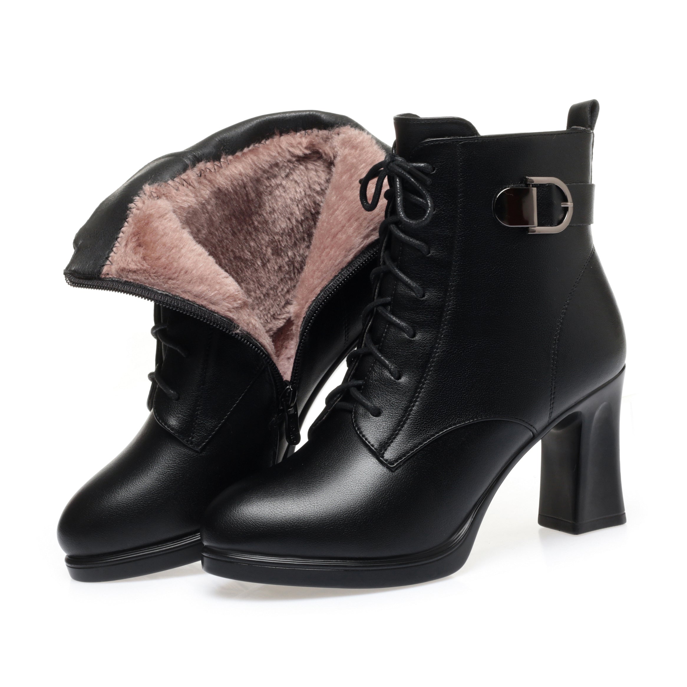 CUSHHIDE Women's Fleece-Lined Ankle Boots with Metal Accent, 3-Inch Heel