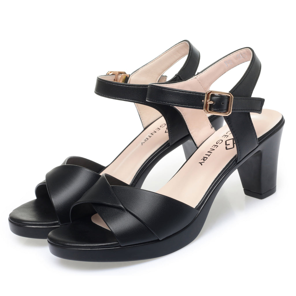 CUSHHIDE Women's Classic Heeled Sandals with Buckle Strap, 2.4-3.1-Inch Heel