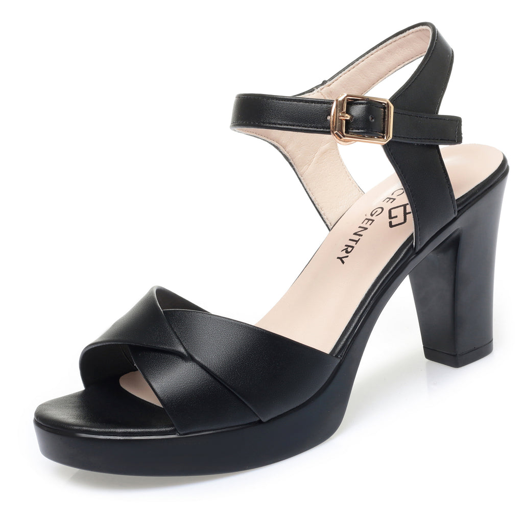 CUSHHIDE Women's Classic Heeled Sandals with Buckle Strap, 2.4-3.1-Inch Heel