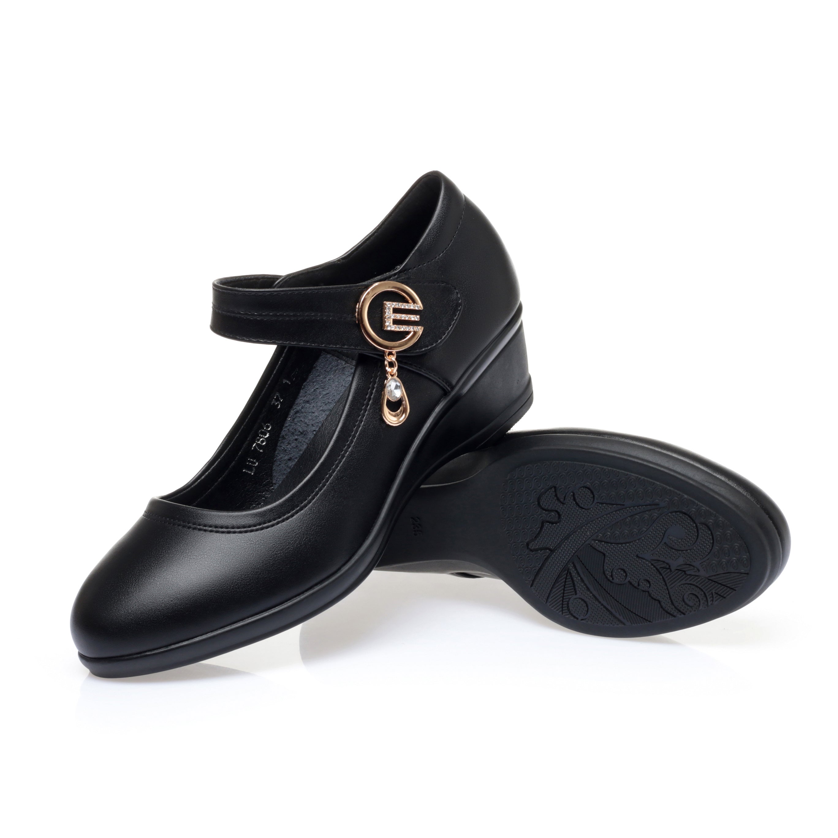 CUSHHIDE Women's Metal Accent Wedge Shoes with Hook-and-Loop Strap