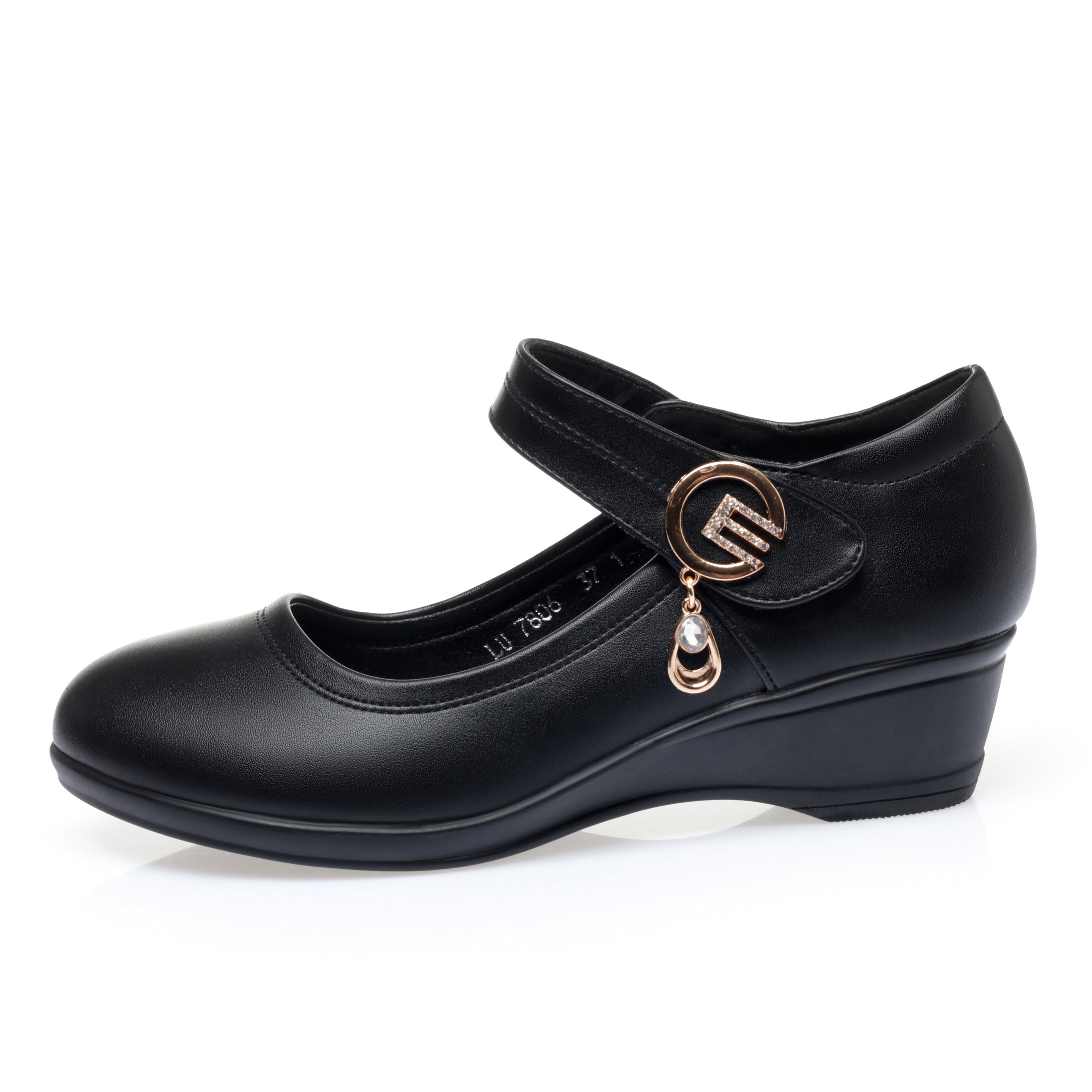 CUSHHIDE Women's Metal Accent Wedge Shoes with Hook-and-Loop Strap