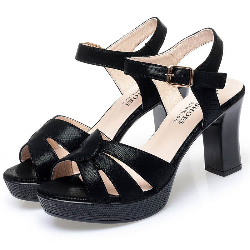 CUSHHIDE Women's Classic Heeled Sandals with Adjustable Strap, 2.4-Inch Heel