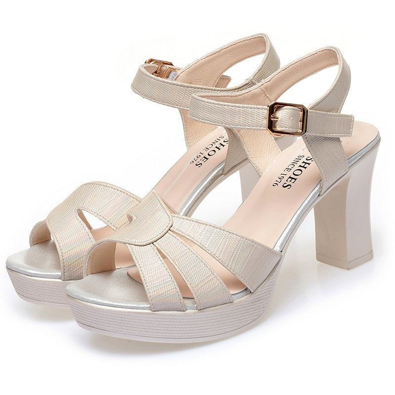 CUSHHIDE Women's Classic Heeled Sandals with Adjustable Strap, 2.4-Inch Heel