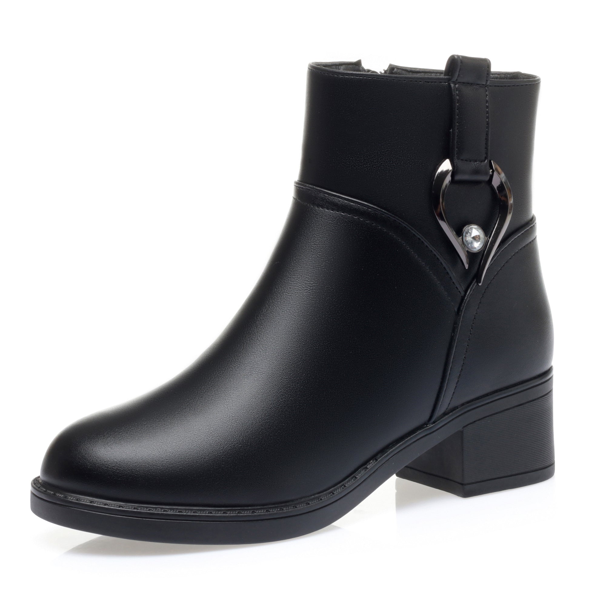 CUSHHIDE Women's Fleece-Lined Ankle Boots with Metal Buckle, 2-Inch Heel