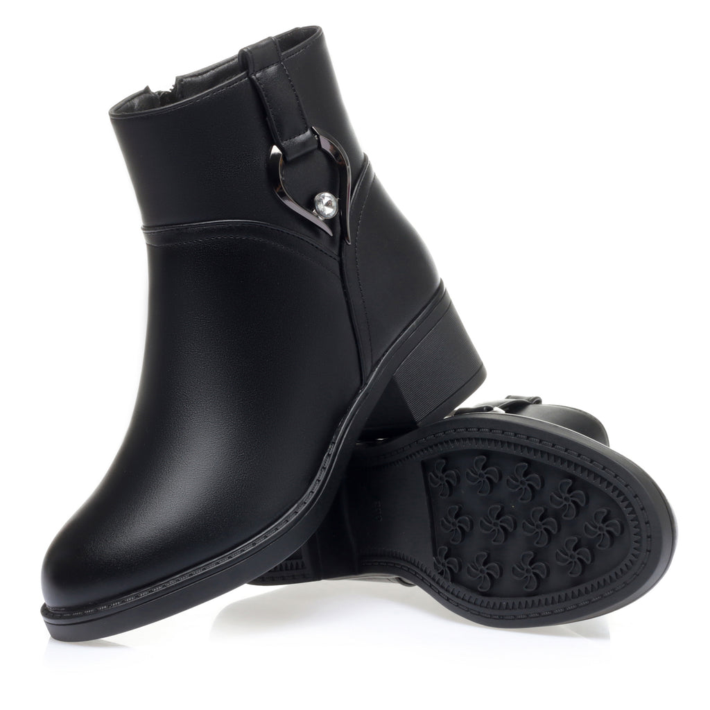 CUSHHIDE Women's Fleece-Lined Ankle Boots with Metal Buckle, 2-Inch Heel