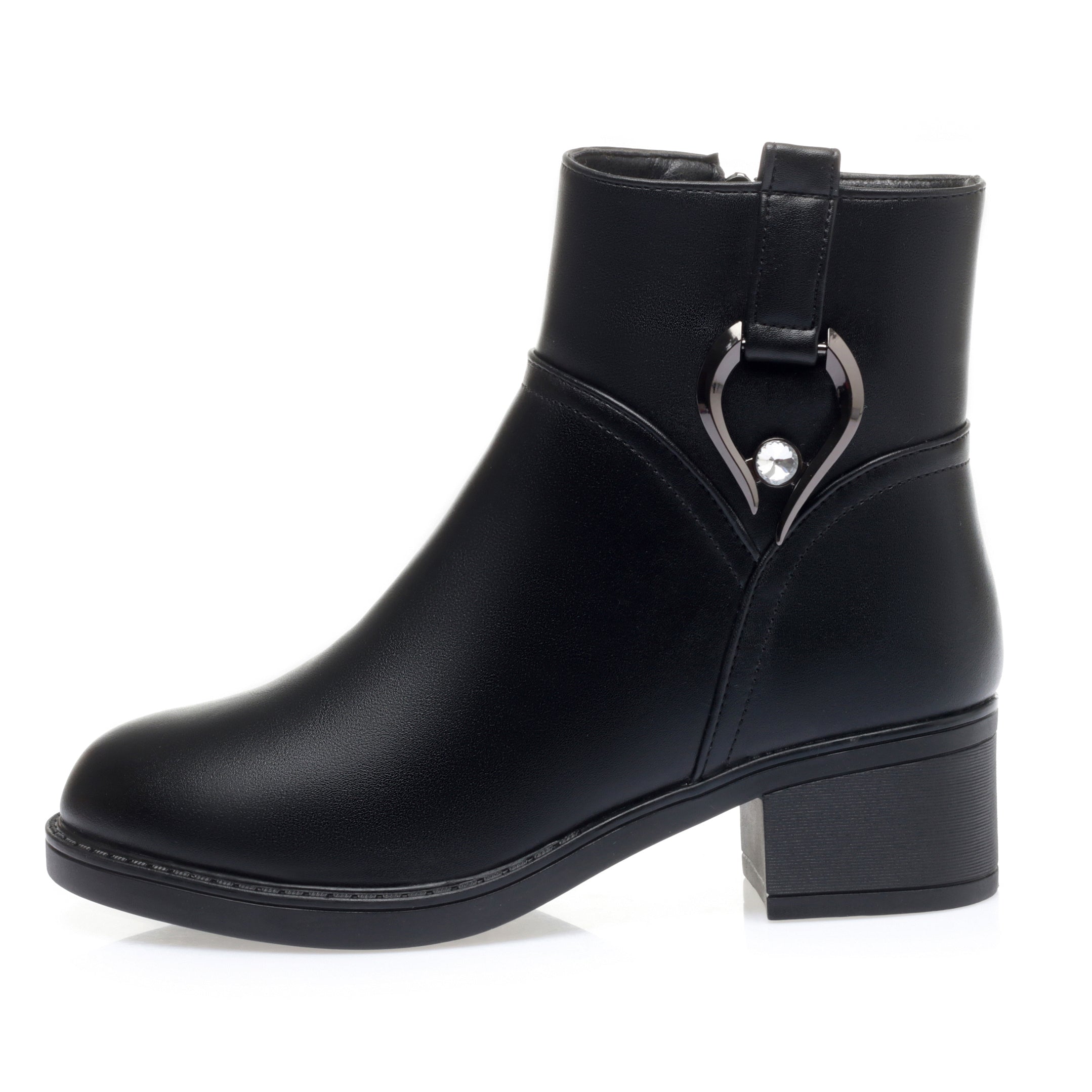 CUSHHIDE Women's Fleece-Lined Ankle Boots with Metal Buckle, 2-Inch Heel