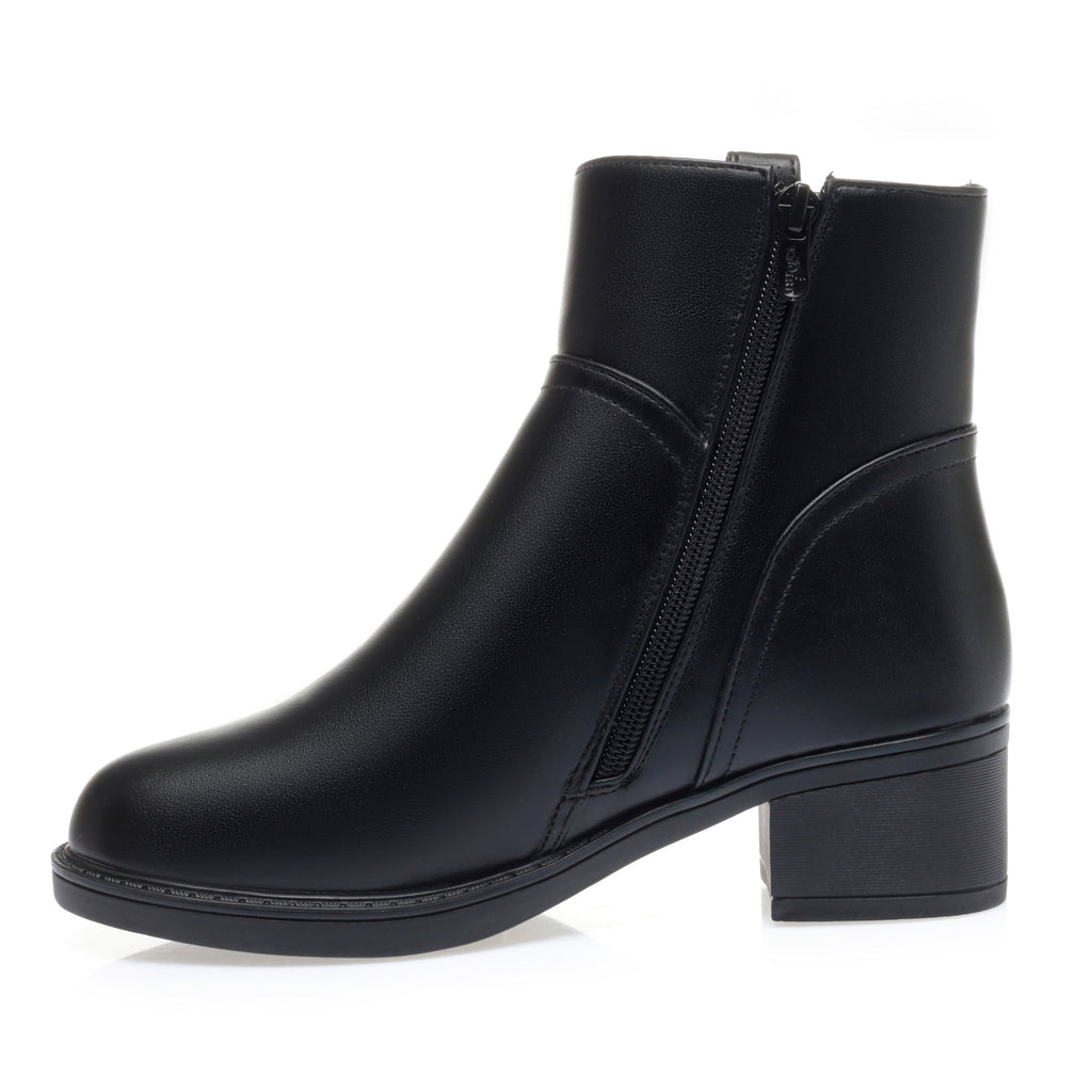 CUSHHIDE Women's Fleece-Lined Ankle Boots with Metal Buckle, 2-Inch Heel