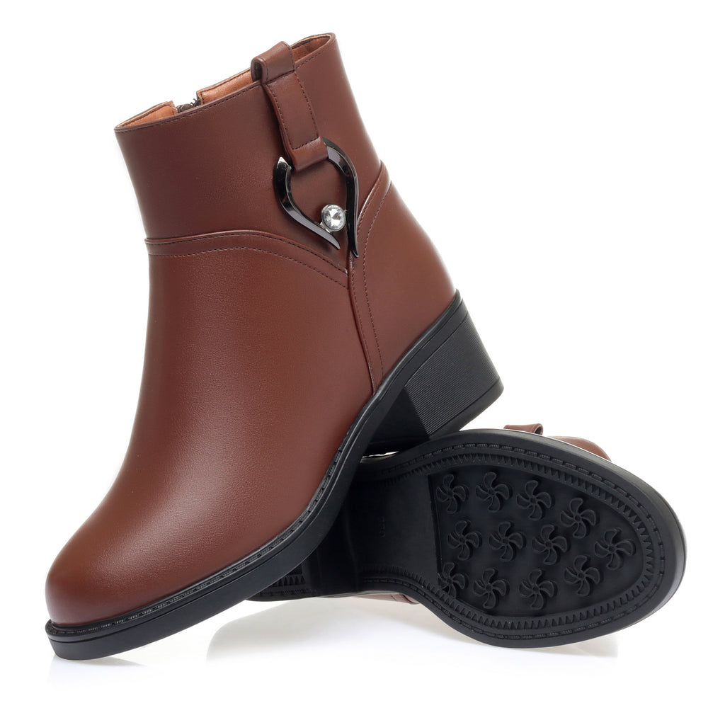 CUSHHIDE Women's Fleece-Lined Ankle Boots with Metal Buckle, 2-Inch Heel