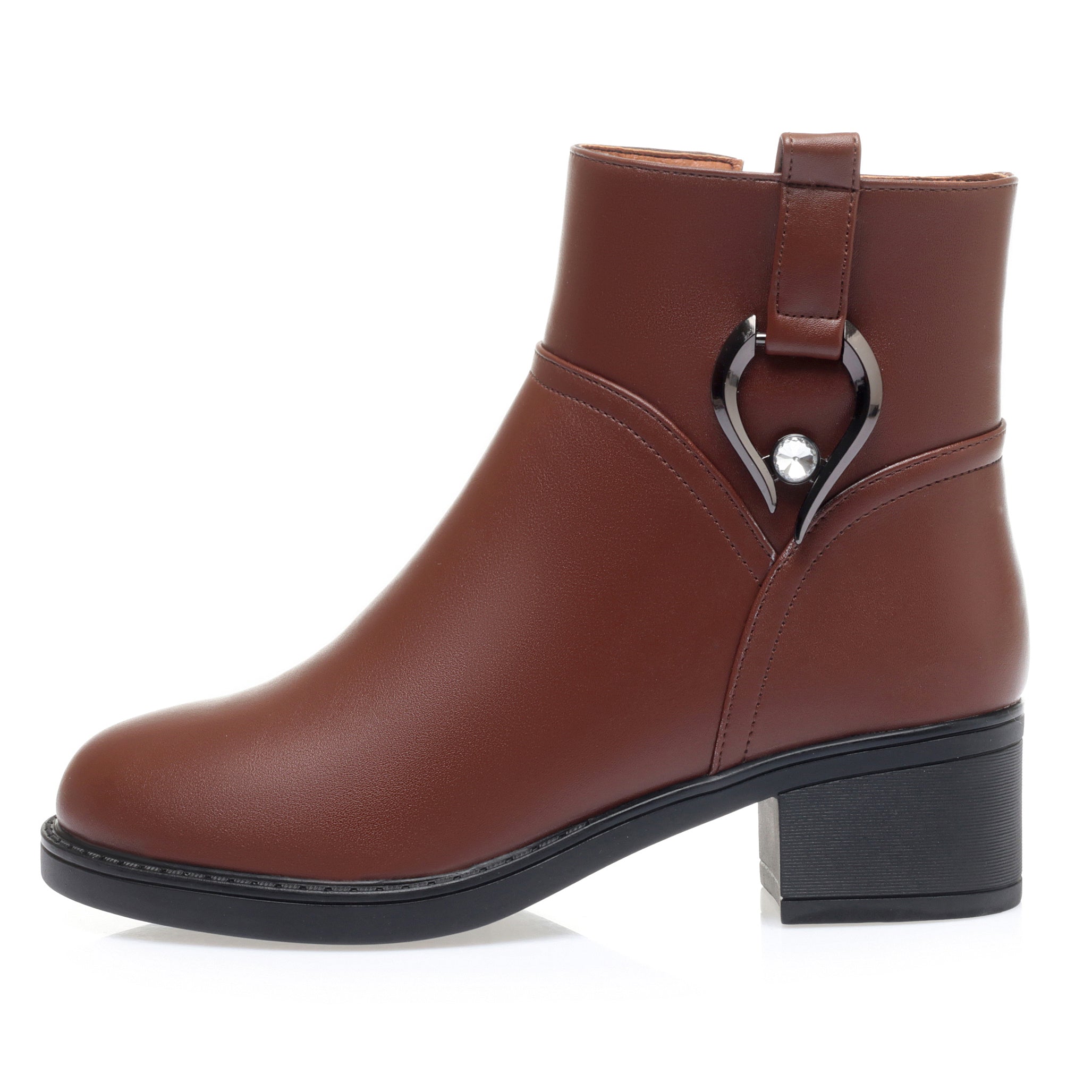 CUSHHIDE Women's Fleece-Lined Ankle Boots with Metal Buckle, 2-Inch Heel