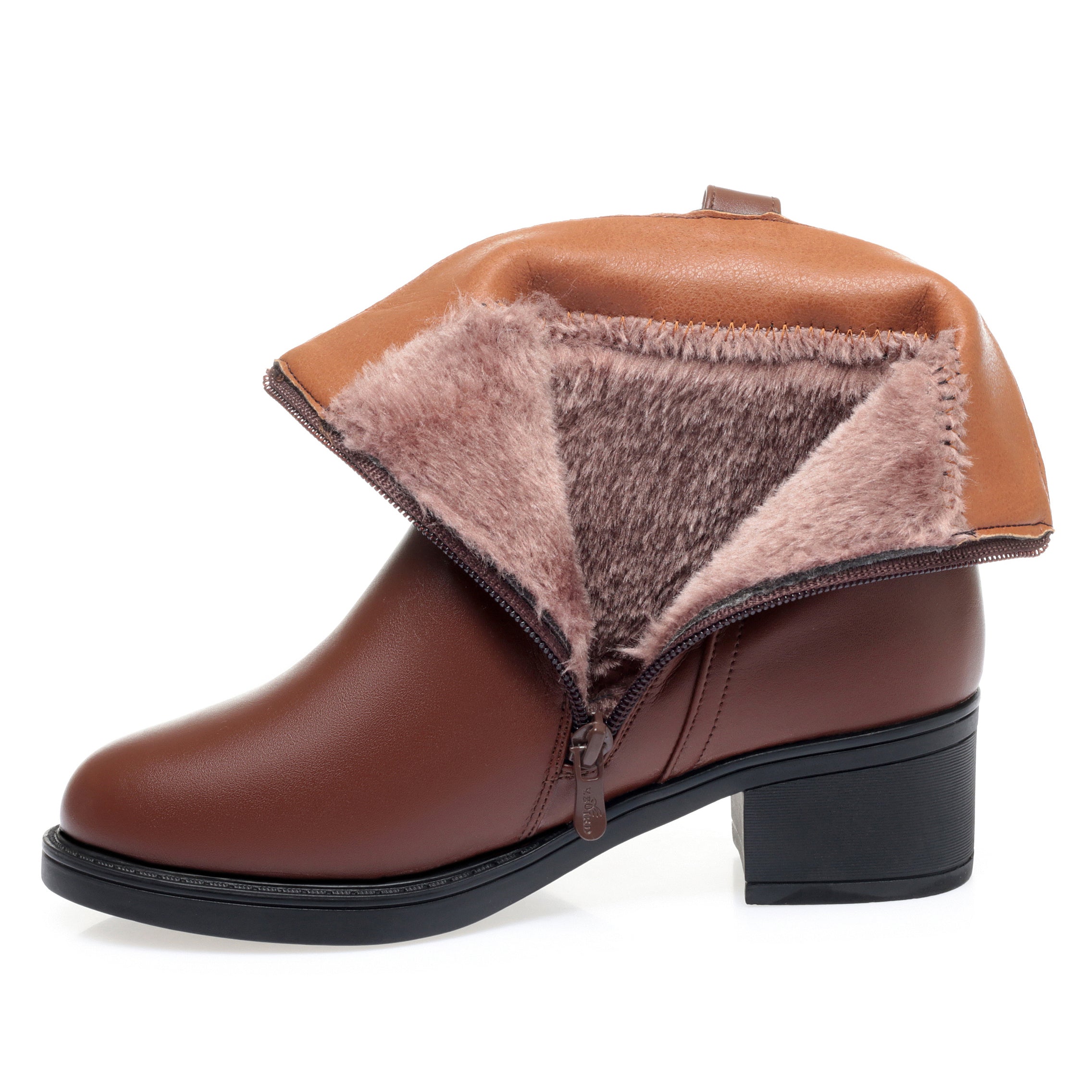 CUSHHIDE Women's Fleece-Lined Ankle Boots with Metal Buckle, 2-Inch Heel