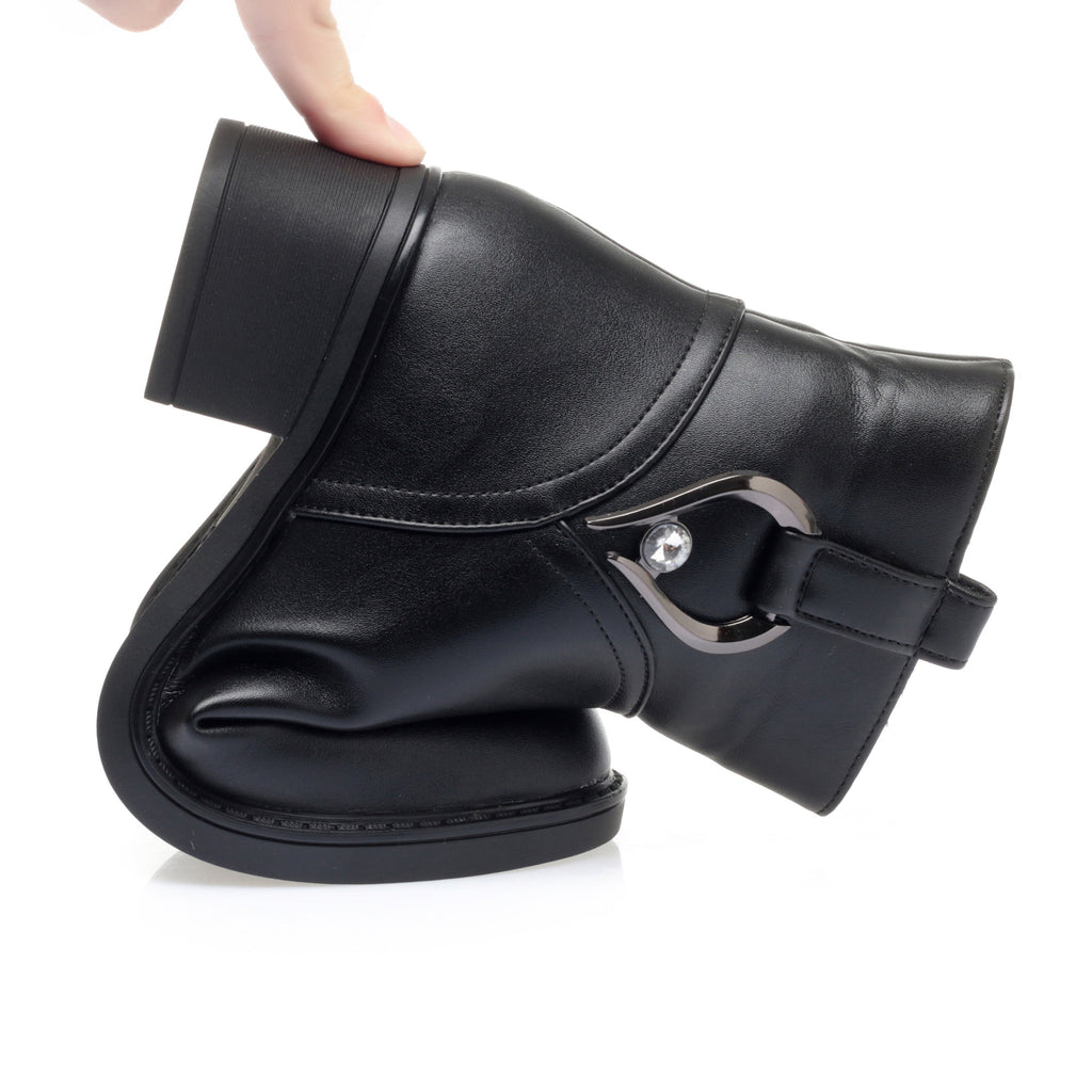 CUSHHIDE Women's Fleece-Lined Ankle Boots with Metal Buckle, 2-Inch Heel