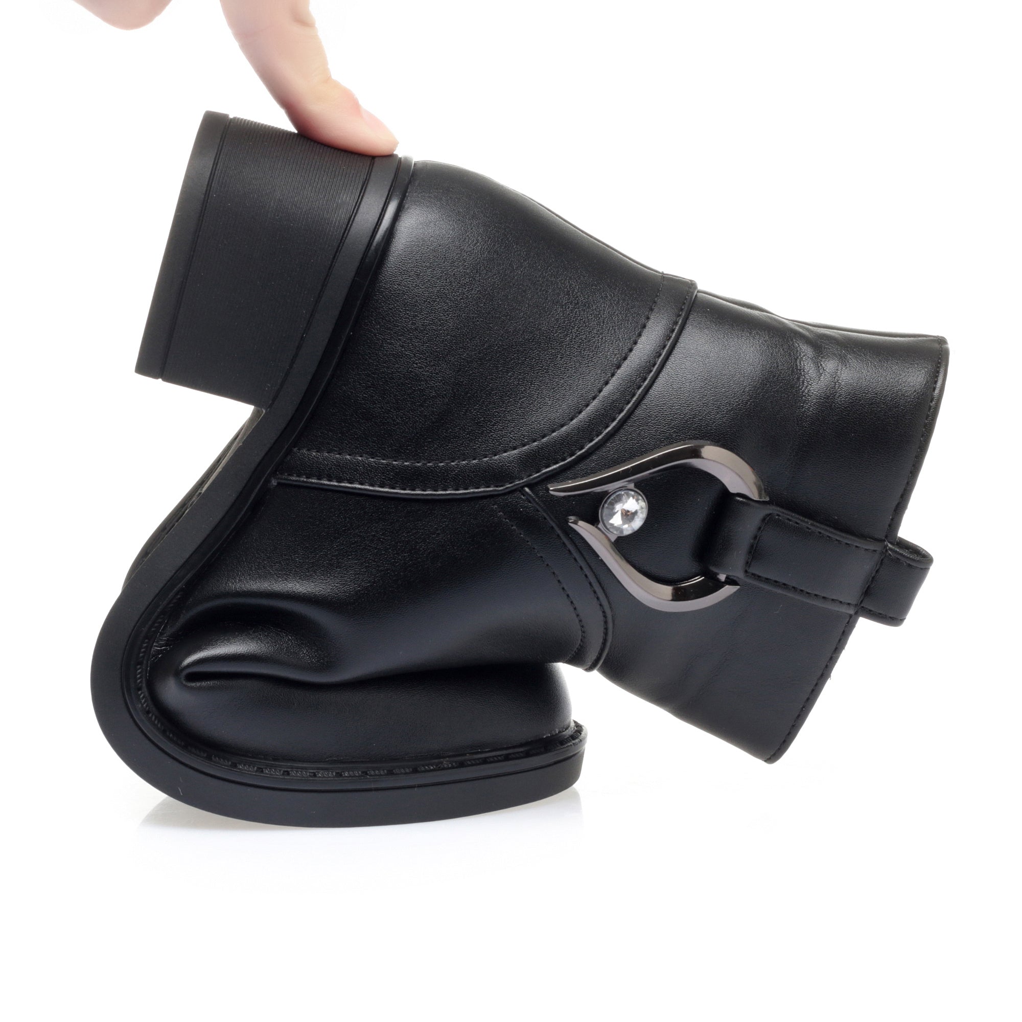 CUSHHIDE Women's Fleece-Lined Ankle Boots with Metal Buckle, 2-Inch Heel