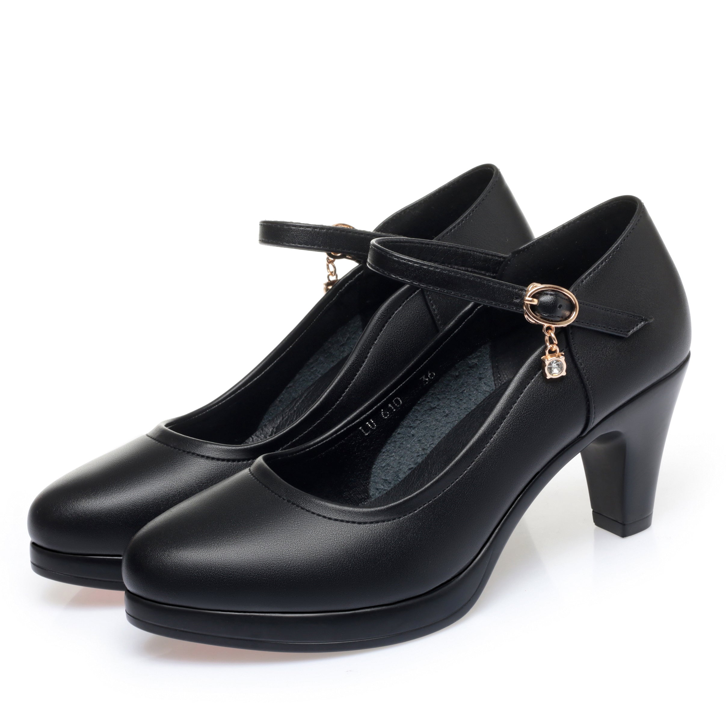CUSHHIDE Women's Mary Jane Heels with Buckle Strap