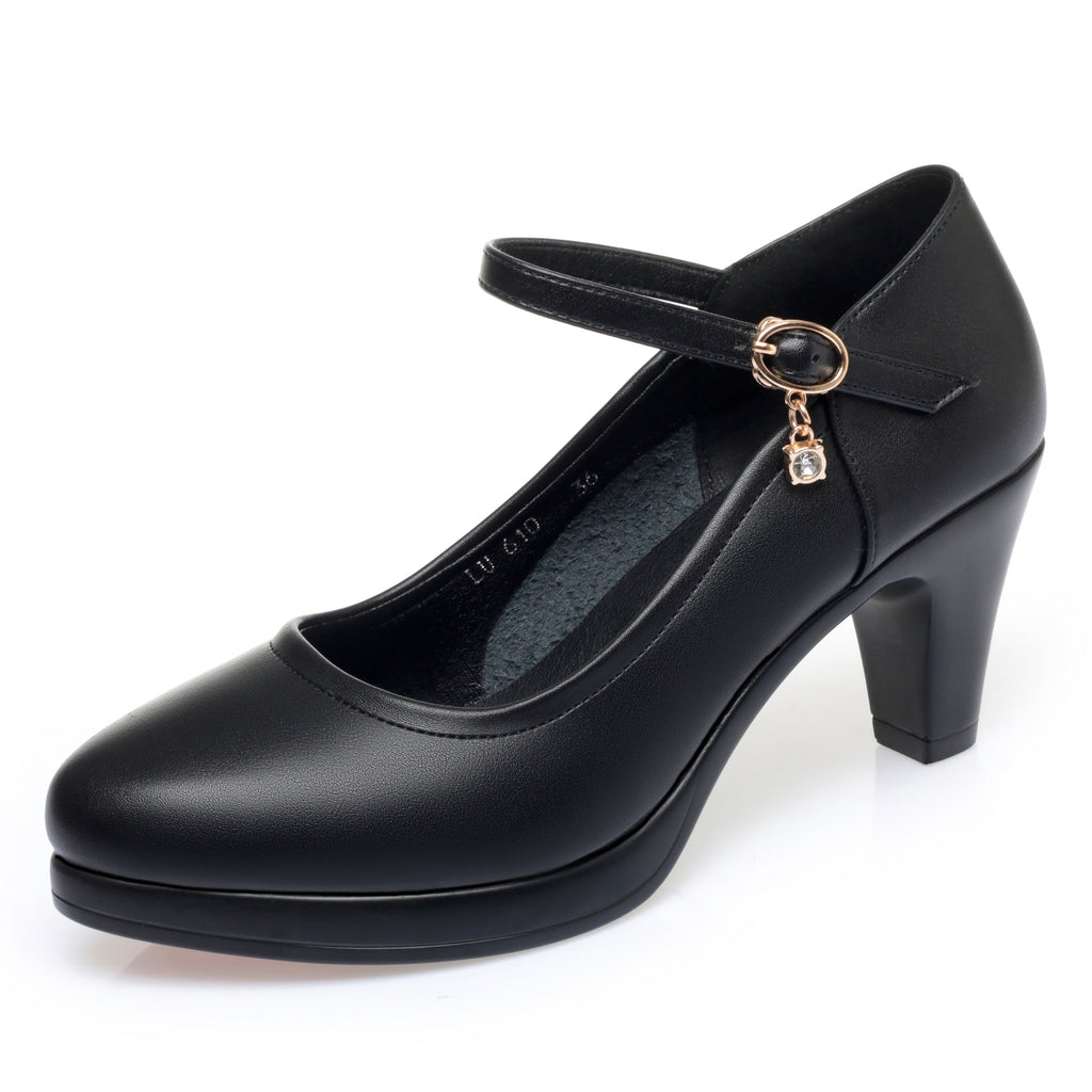 CUSHHIDE Women's Mary Jane Heels with Buckle Strap