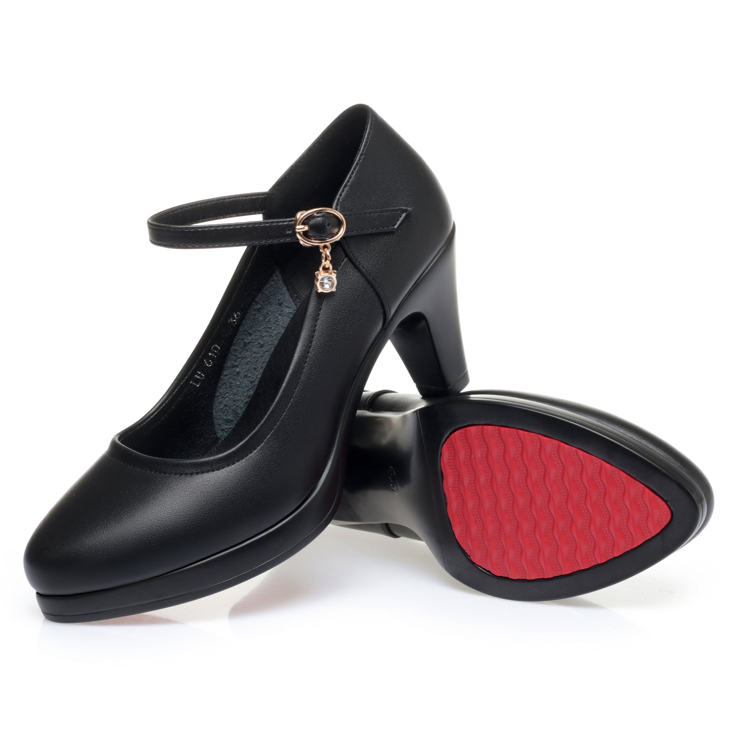 CUSHHIDE Women's Mary Jane Heels with Buckle Strap