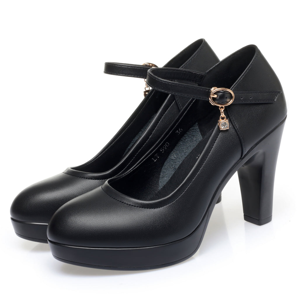CUSHHIDE Women's Mary Jane Heels with Buckle Strap