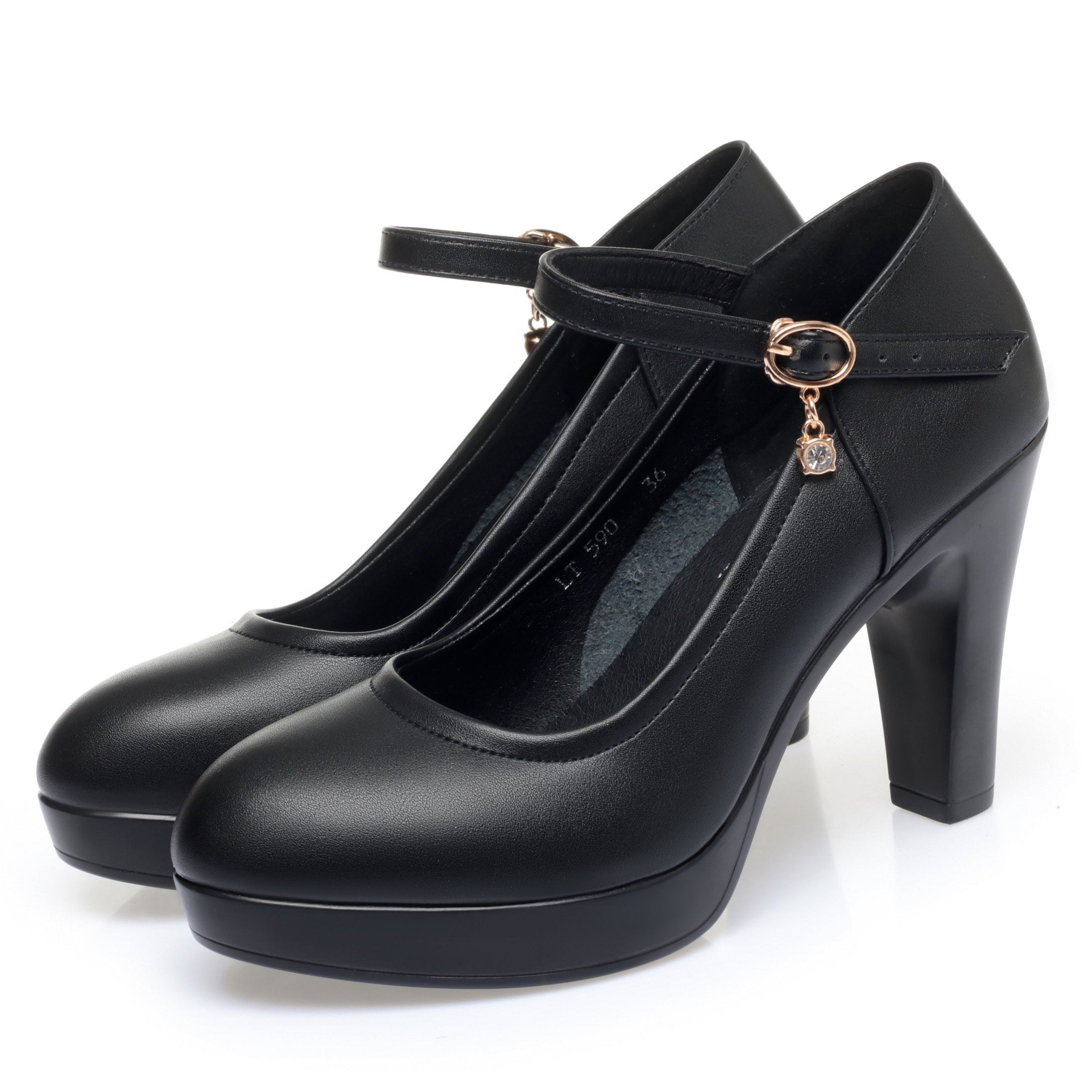 CUSHHIDE Women's Mary Jane Heels with Buckle Strap