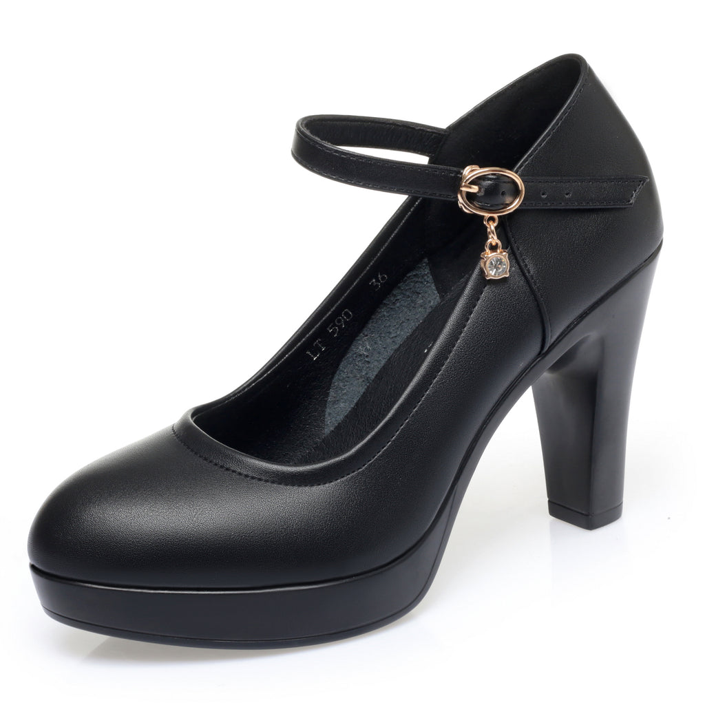 CUSHHIDE Women's Mary Jane Heels with Buckle Strap