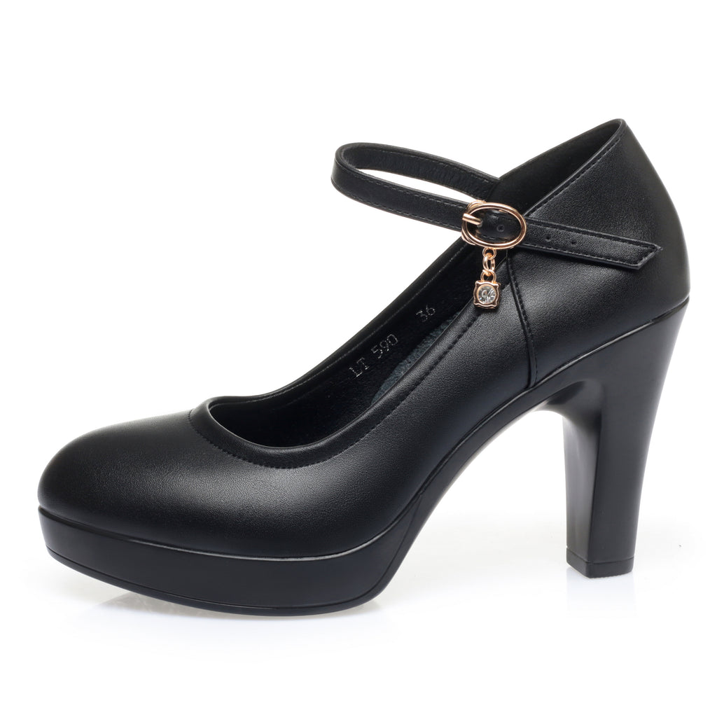 CUSHHIDE Women's Mary Jane Heels with Buckle Strap