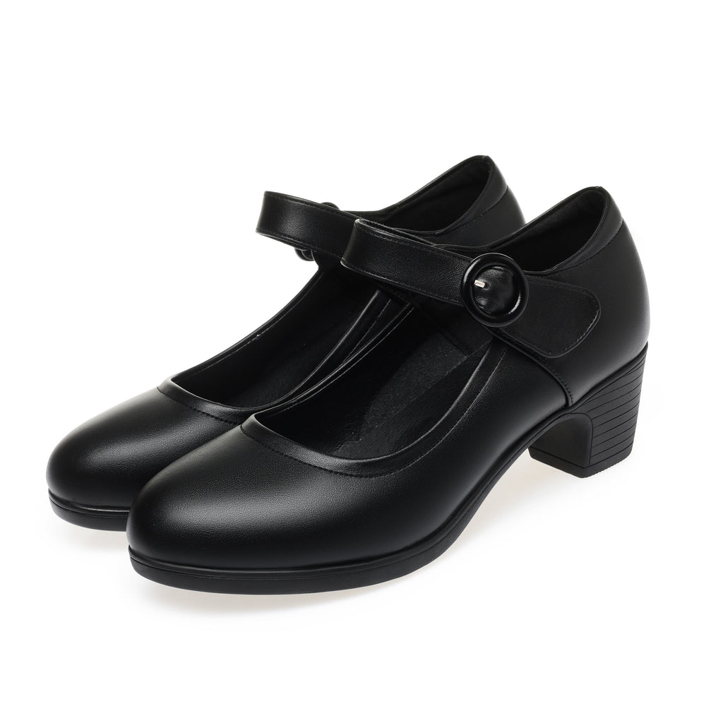 CUSHHIDE Women's Classic Block Heel Pumps with Hook-and-Loop Strap