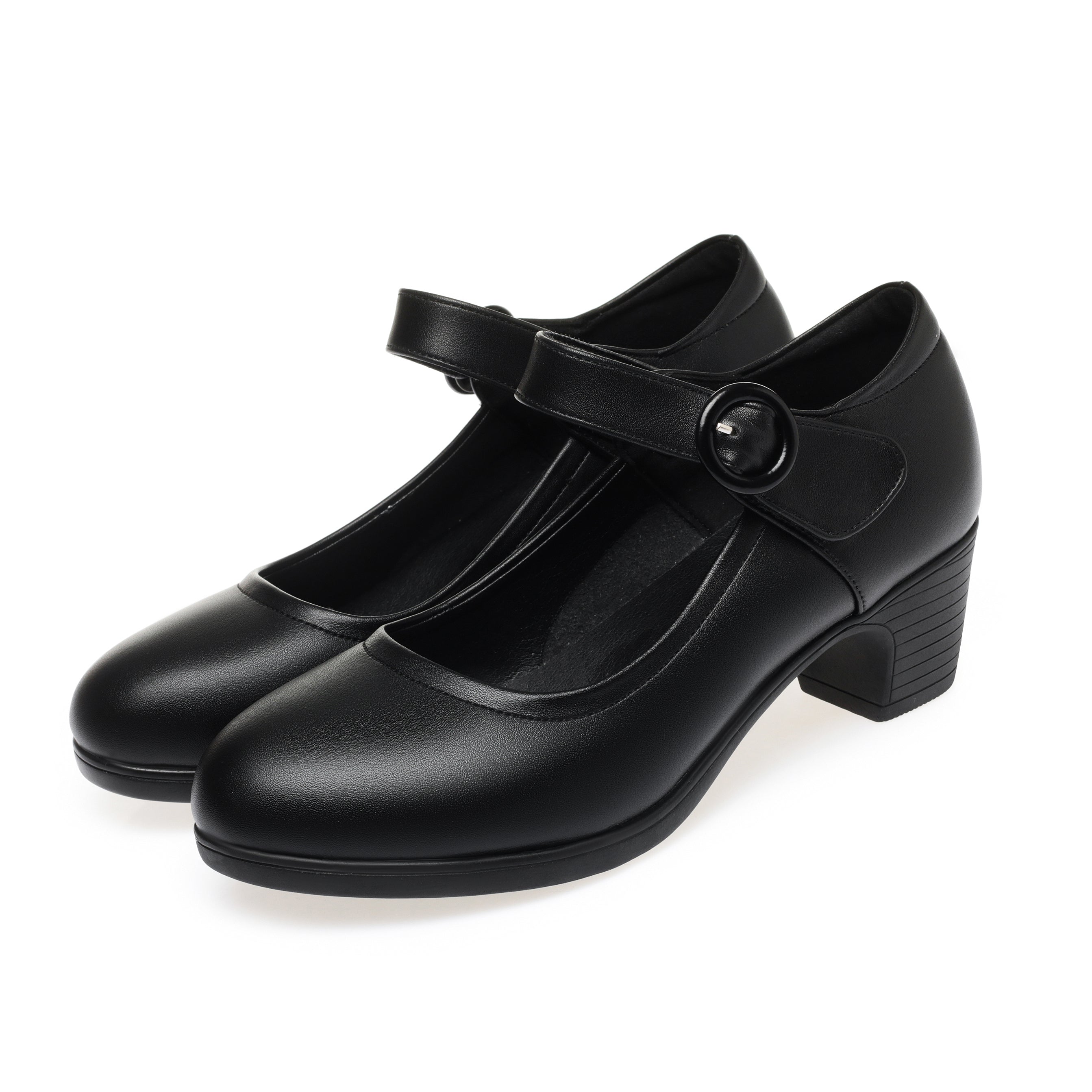 CUSHHIDE Women's Classic Block Heel Pumps with Hook-and-Loop Strap