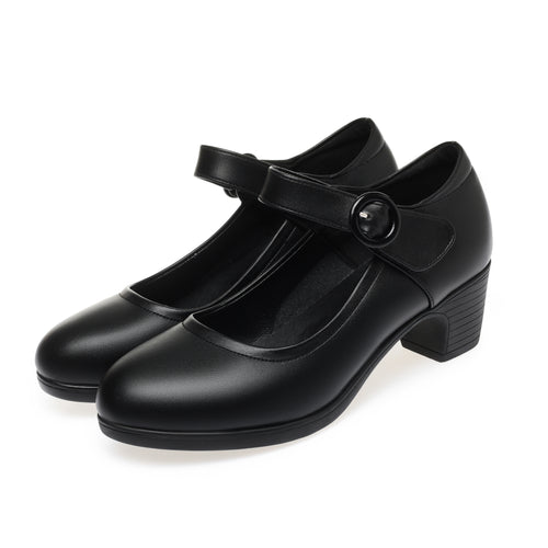 CUSHHIDE Women's Classic Block Heel Pumps with Hook-and-Loop Strap