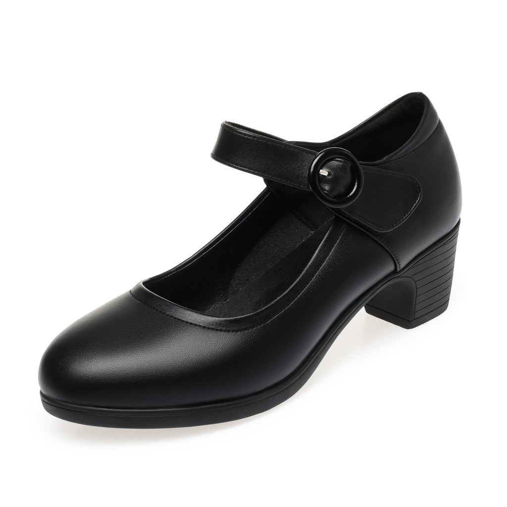 CUSHHIDE Women's Classic Block Heel Pumps with Hook-and-Loop Strap