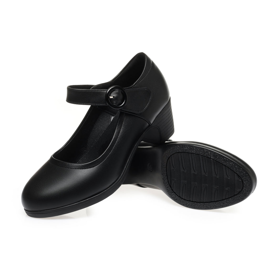 CUSHHIDE Women's Classic Block Heel Pumps with Hook-and-Loop Strap