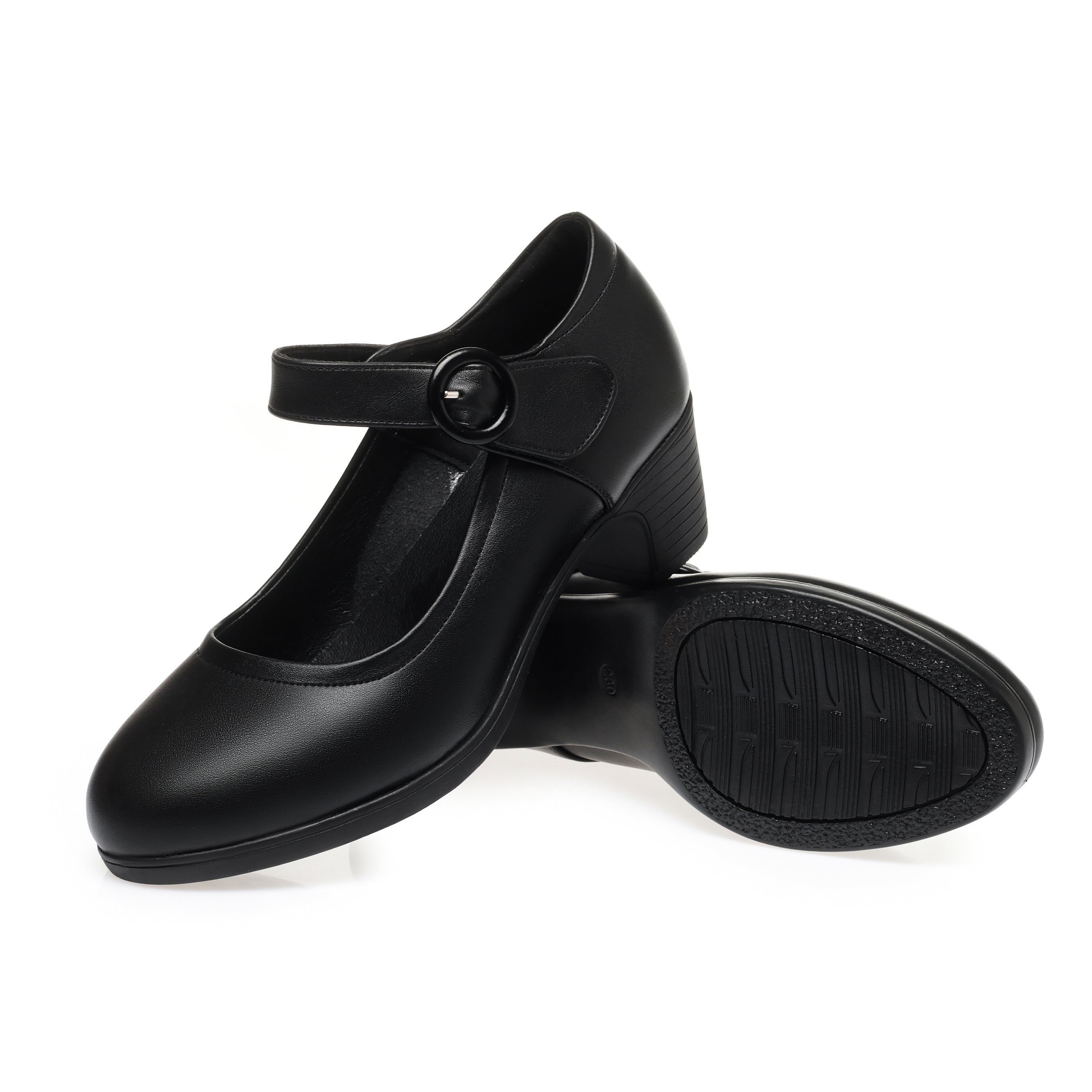 CUSHHIDE Women's Classic Block Heel Pumps with Hook-and-Loop Strap