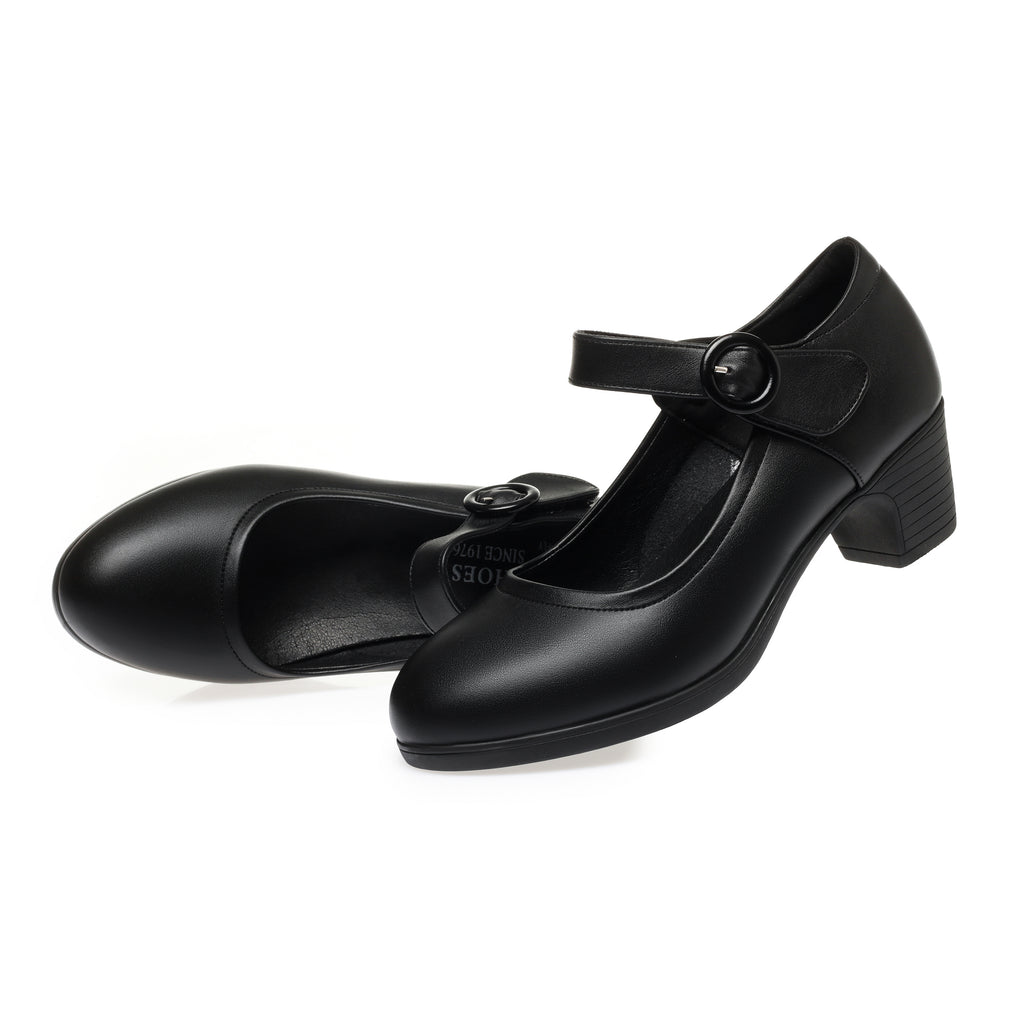 CUSHHIDE Women's Classic Block Heel Pumps with Hook-and-Loop Strap