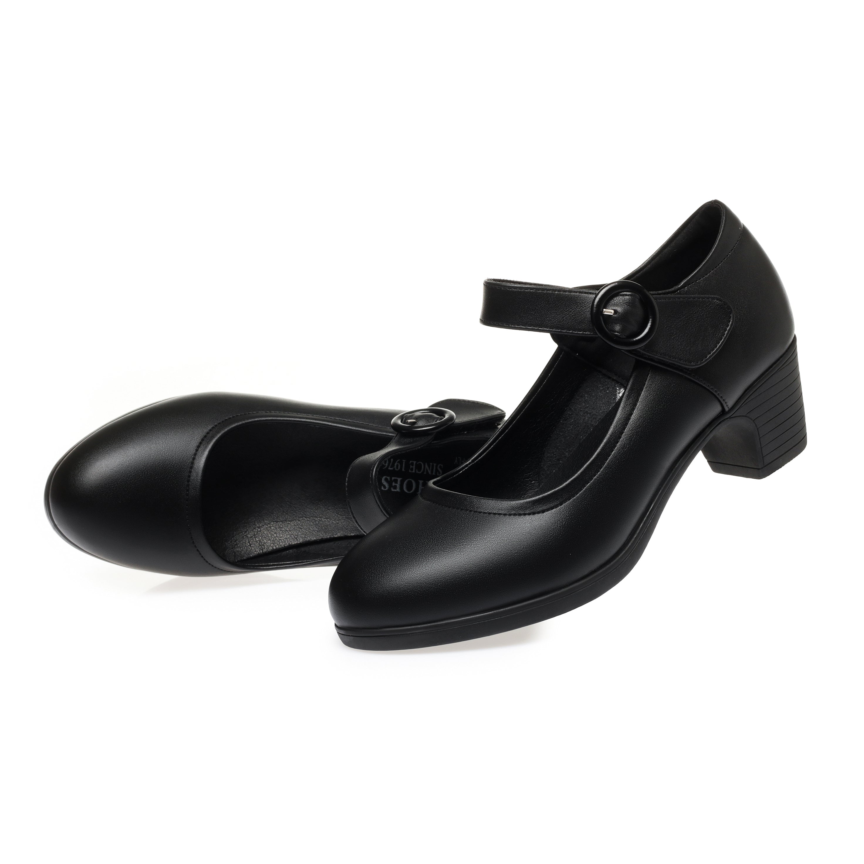 CUSHHIDE Women's Classic Block Heel Pumps with Hook-and-Loop Strap
