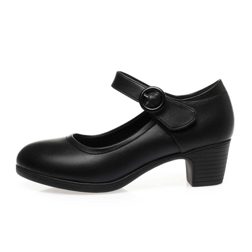 CUSHHIDE Women's Classic Block Heel Pumps with Hook-and-Loop Strap