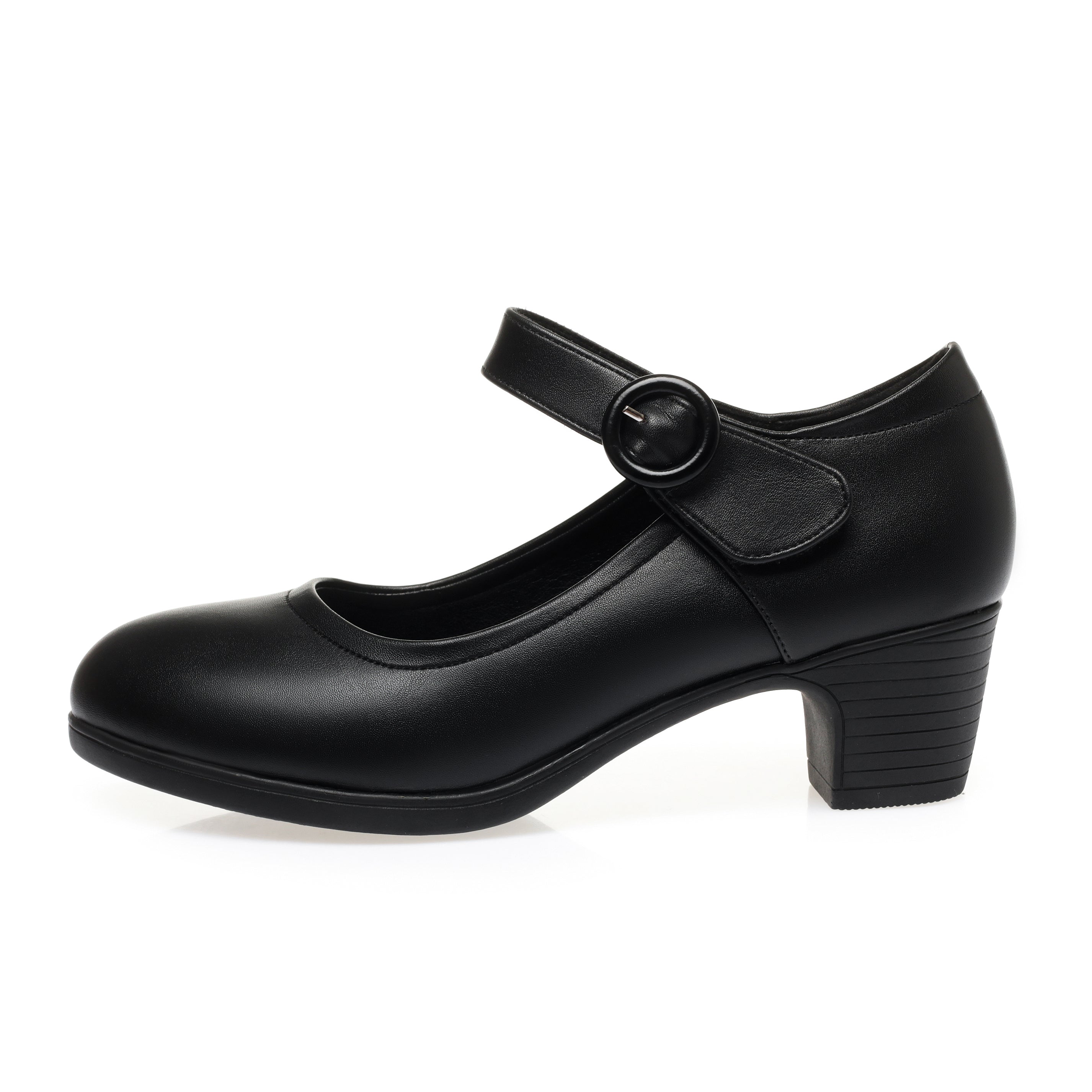 CUSHHIDE Women's Classic Block Heel Pumps with Hook-and-Loop Strap