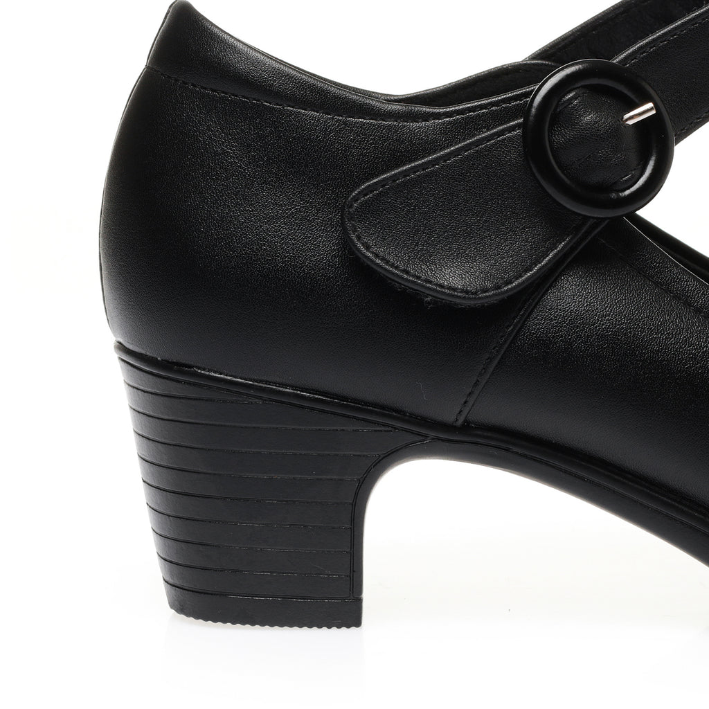 CUSHHIDE Women's Classic Block Heel Pumps with Hook-and-Loop Strap