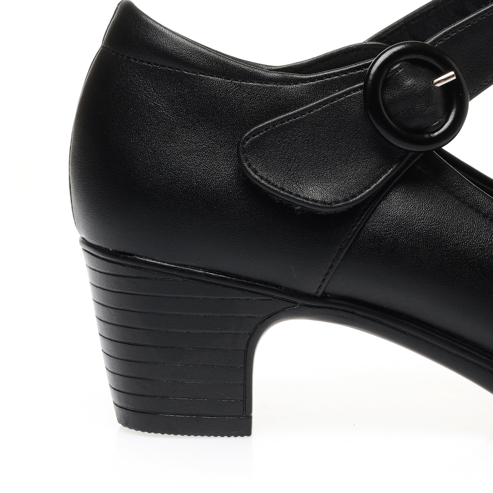 CUSHHIDE Women's Classic Block Heel Pumps with Hook-and-Loop Strap