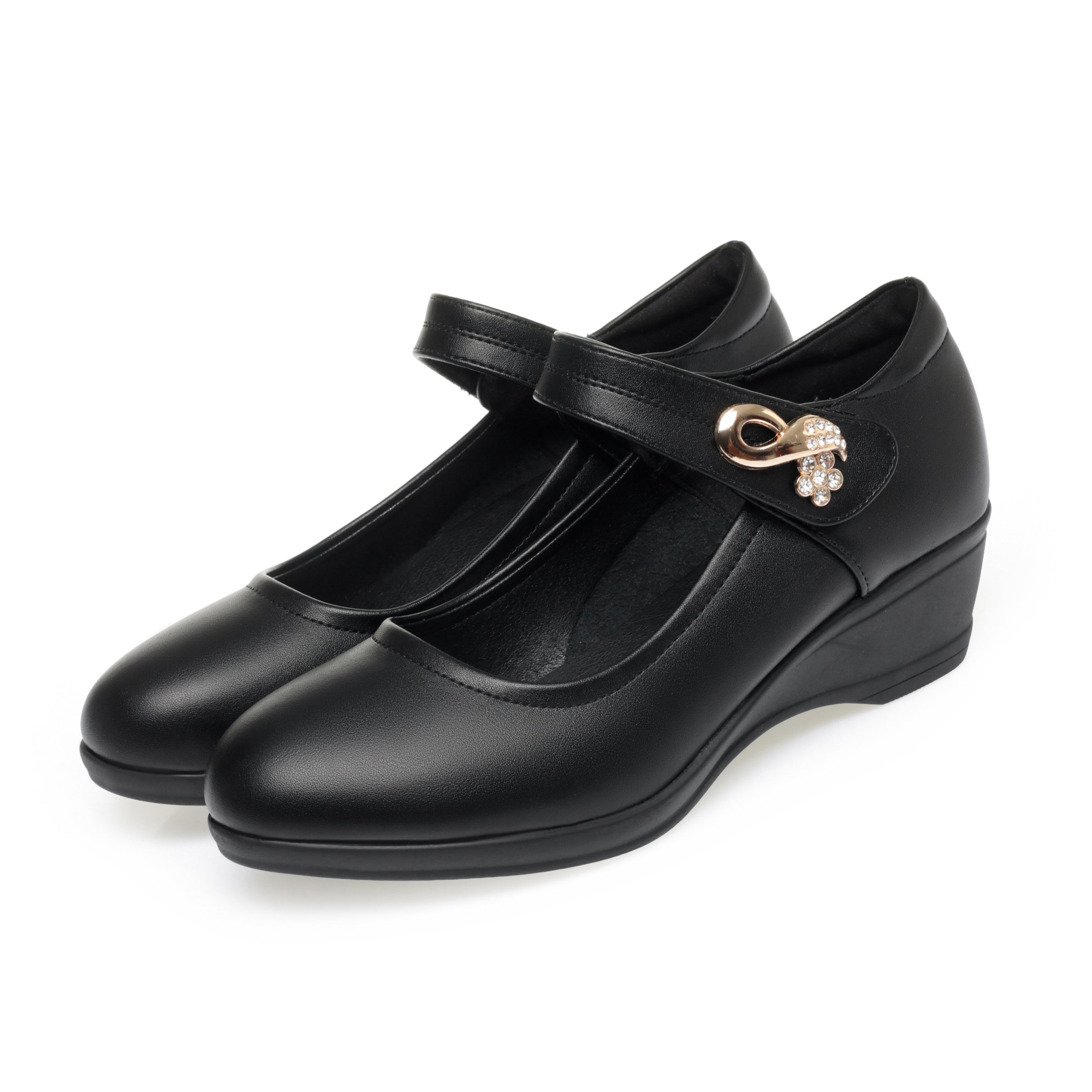 CUSHHIDE Women's Metal Accent Wedge Shoes with Adjustable Strap