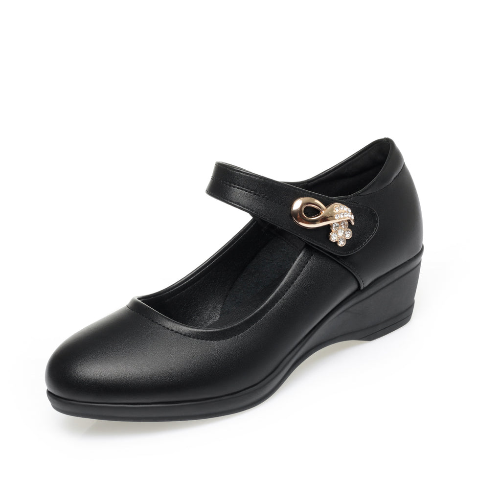 CUSHHIDE Women's Metal Accent Wedge Shoes with Adjustable Strap