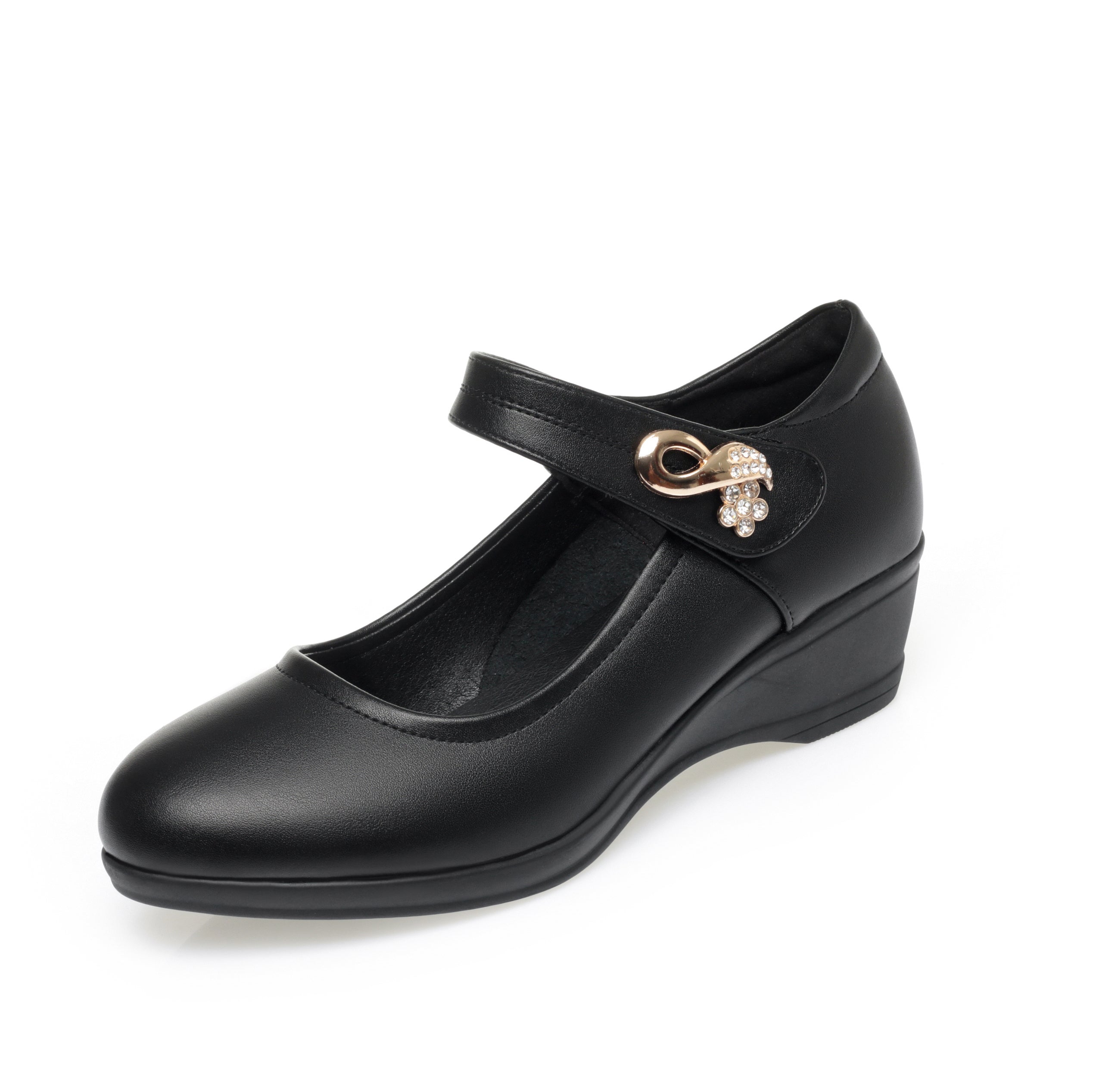 CUSHHIDE Women's Metal Accent Wedge Shoes with Adjustable Strap