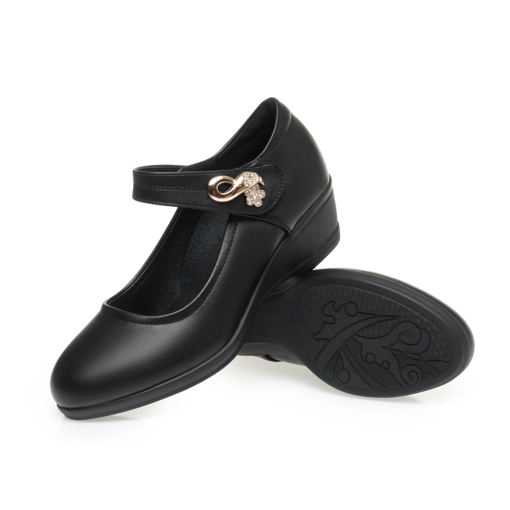CUSHHIDE Women's Metal Accent Wedge Shoes with Adjustable Strap