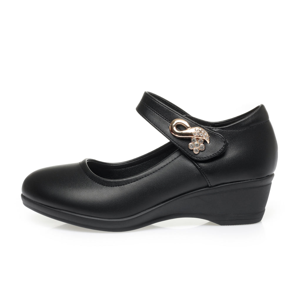 CUSHHIDE Women's Metal Accent Wedge Shoes with Adjustable Strap
