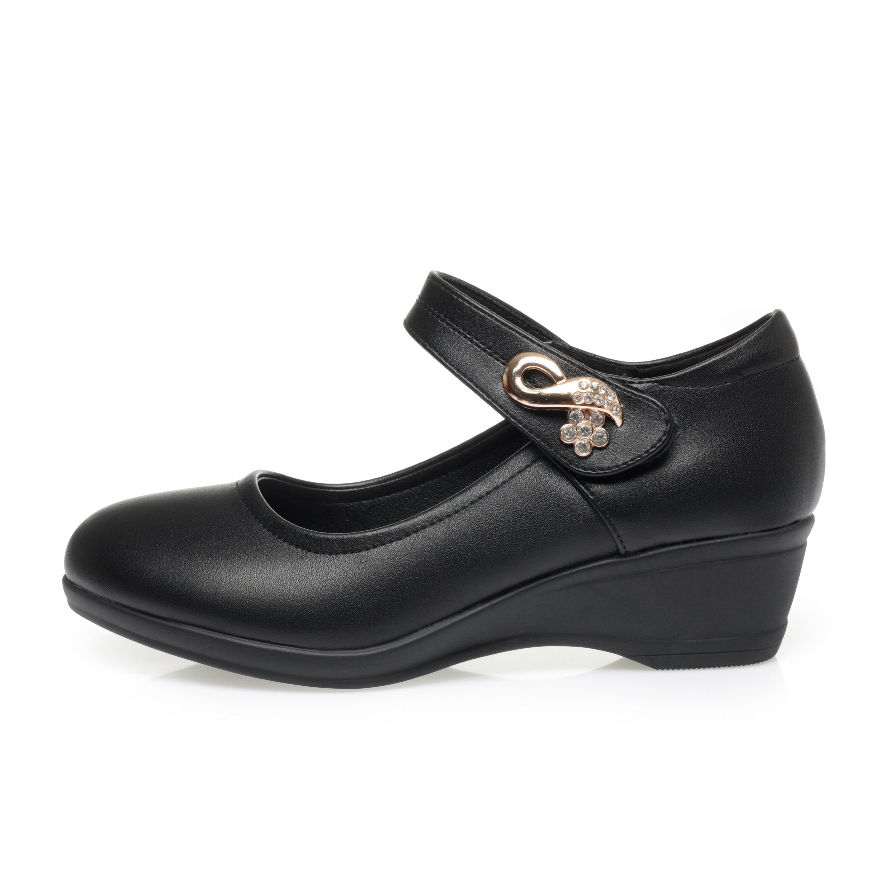 CUSHHIDE Women's Metal Accent Wedge Shoes with Adjustable Strap