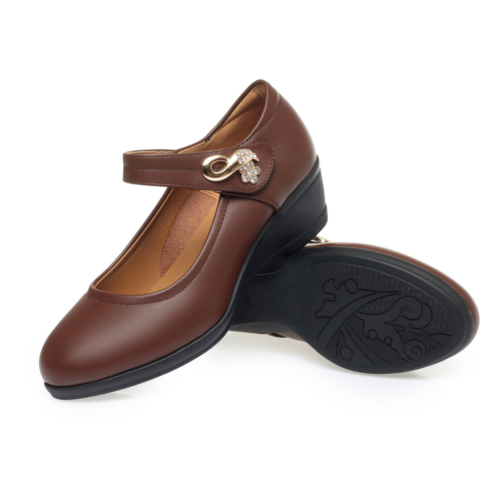 CUSHHIDE Women's Metal Accent Wedge Shoes with Adjustable Strap