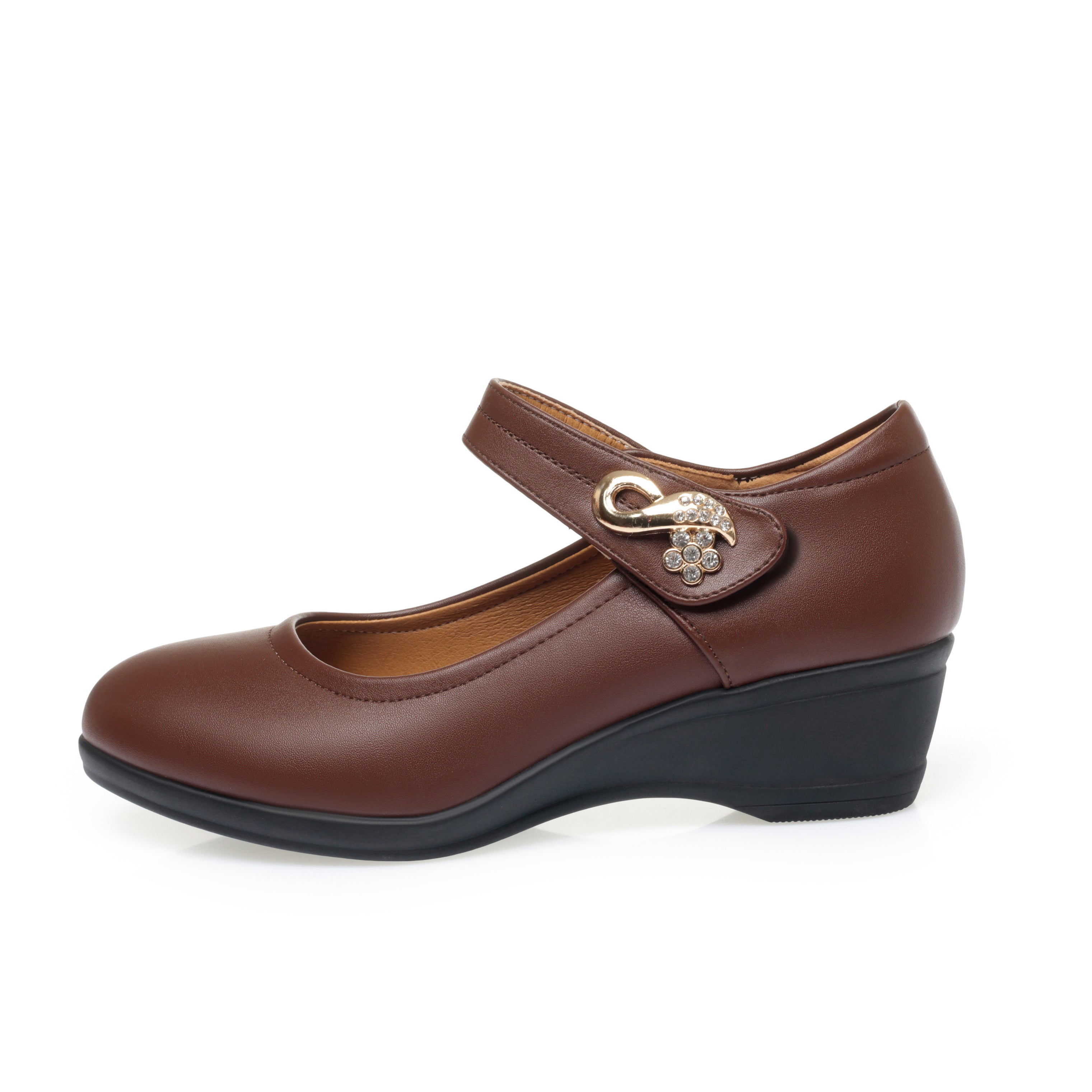 CUSHHIDE Women's Metal Accent Wedge Shoes with Adjustable Strap